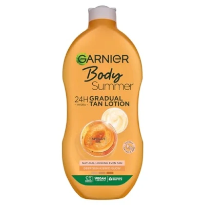 Image de Garnier Summer Body Gradual Tan Moisturiser Deep 400ml, For A Radiant, Sun Kissed Glow, Suitable Face &amp; Body, 24 Hour Hydration Natural Even Tan, Fast Absorption, Vegan Formula