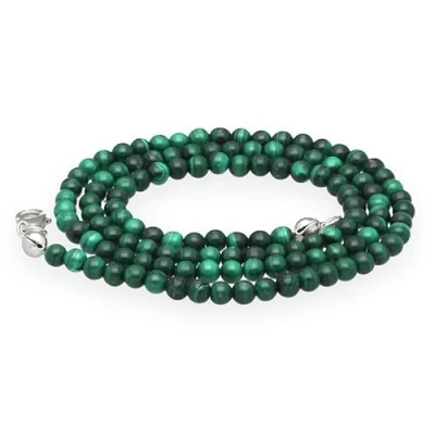 Image de Lebensquelle Plus Chaîne à Boules en malachite et pierre précieuse avec Fermoir argent 925 de 4 mm diamètre mousqueton 45 cm long qualité supérieure, Acier