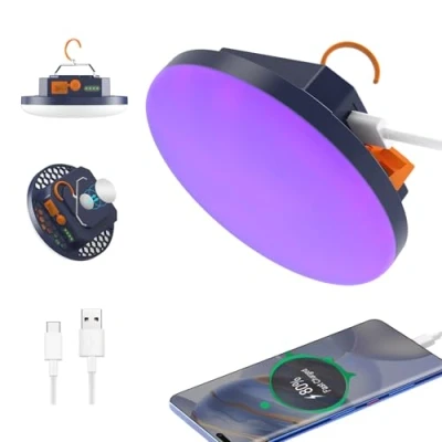 Image de Lanterne de Camping Portable 9900mAh Avec Lampe Torche UV LED, 2000LM Tente Rechargeable, pour Détecter des Taches sur les Vêtements/Moquettes/Tapis/Traces d’Urine Animal