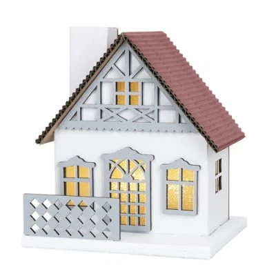 Image de Ideen mit Herz Maison LED avec film à effet lumineux Maisonnette miniature Lumière d&#039;ambiance Fonctionne piles 9,5 cm x 8,2 11