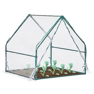 Image de Relaxdays Serre à bâche, avec Porte, Toit Pointu, Acier et PVC, H x L P : 95 92 cm, Transparent