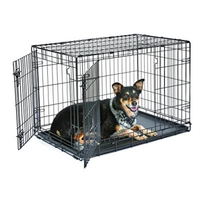 Image de New World B36DD Cage pour chiens de petite taille, ment améliorée, 91,44 cm, double porte, comprenant un plateau étanche, des pieds protégeant le sol