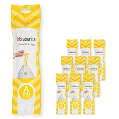 Image de Brabantia Sacs Poubelle PerfectFit Multipack (Code A / 3L), Ultra Résistant, Poignées Coulissantes, 10 rouleaux (200 Sacs)