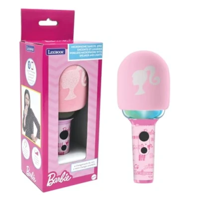 Image de Lexibook, Barbie, Microphone sans Fil avec Enceinte et lumières, 4 modificateurs de Voix, Effets Lumineux Multicolores, Batterie Rechargeable, MIC280BB