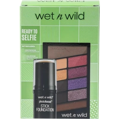 Image de Wet n Wild Ready to Selfie Set, Ensemble de Maquillage avec Fond Teint en Bâton Photo Focus Nuance Soft Beige et Palette Fards à Paupières Color Icon 10 Nuances, Longue Durée