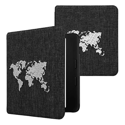 Image de kwmobile Étui liseuse Compatible avec Kobo Libra 2 Housse Rabat magnétique en Tissu Blanc Gris foncé
