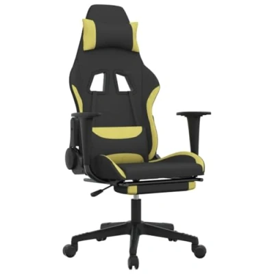 Image de vidaXL Chaise de Jeu avec Repose Pied Pivotante d&#039;Ordinateur Fauteuil Siège Bureau Ergonomique Intérieur Noir et Vert Clair
