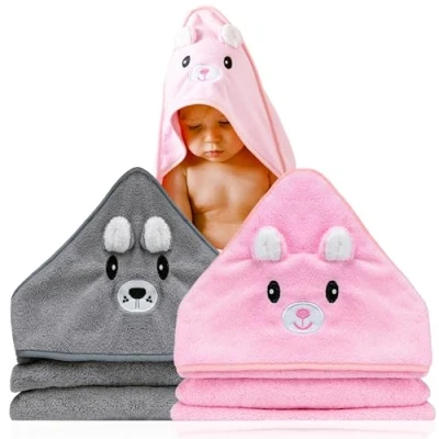 Image de Lot de 2 serviette bain a capuche bebe Idée Cadeau Naissance Garçon Cape animaux 0 3 ans Sortie douce Originale Cadeaux pour Nouveau né