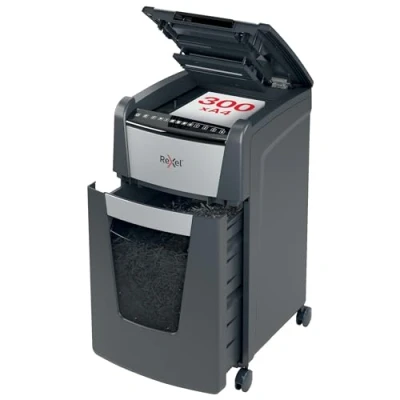 Image de Rexel 2020300M Auto+ 300M Destructeur de Documents Automatique Coupe Micro Sécurité P5, Capacité 300 Feuilles, Corbeille 60 litres Amovible, Roulettes Pivotantes