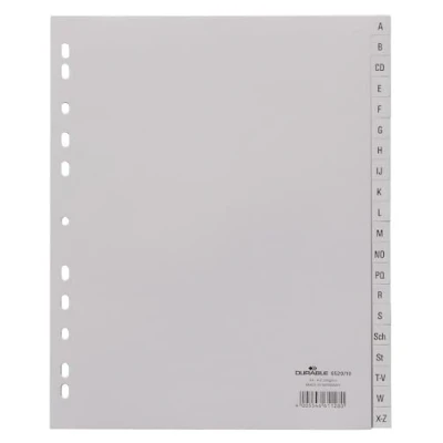 Image de Durable 652010 Divisorio Con Tasti Prestampati A Z, F.To A4 Verticale Extra Largo, 20 Tasti, Foratura Universale, Grigio, Pezzi