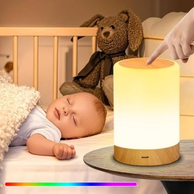 Image de Lampe de Chevet Tactile LED 256 Couleurs, Intensité Variable, Mode Chaud/Froid, Dotée Veilleuse Adulte Sans Fil &amp; Rechargeable USB, Idéale pour Chambre Usage Enfant