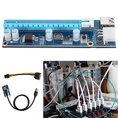 Image de Lazmin Mini PCI E vers Express, Adaptateur élévateur 16x 4 condensateurs à Semi conducteurs avec Interface 6 Broches Cordon d&#039;alimentation SATA pour l&#039;exploitation de Cartes vidéo