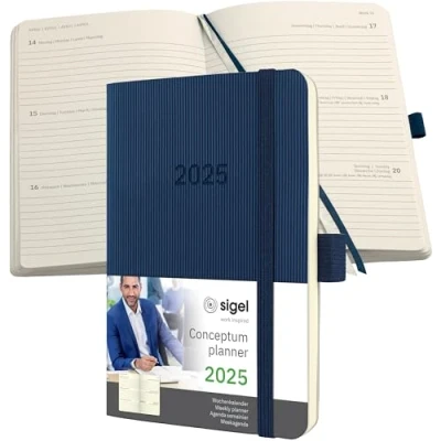 Image de SIGEL C2533 Agenda semainier 2025, A6, couverture souple, bleu foncé Conceptum