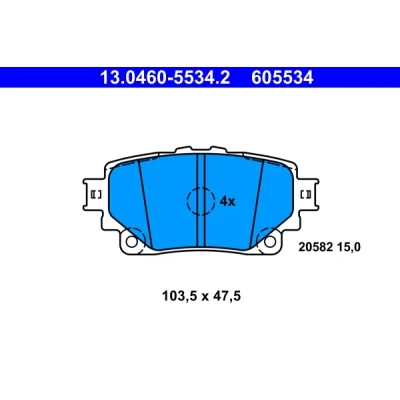Image de ATE 13.0460 5534.2 Jeu de plaquettes frein non préparé pour indicateur d&#039;usure, contact signal d&#039;usure exclu TOYOTA: RAV4 V