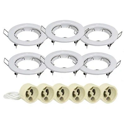 Image de LEDLUX Led Support de projecteur encastré fixe rond avec trou ressort 60mm douille GU10 incluse 6 pièces (BLANC)