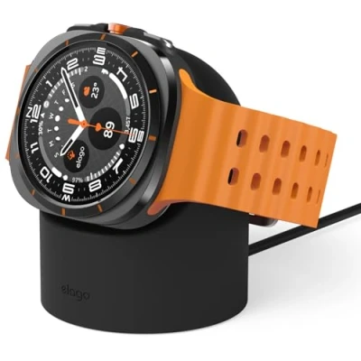 Image de elago GWT2 Support de Chargeur Compatible avec Samsung Galaxy Watch 7/Ultra, 6/6 Classic, 5/5 Pro [40/43/44/45/47mm], Mode Nuit, Gestion des Câbles [Câble Non Inclus] (Noir)