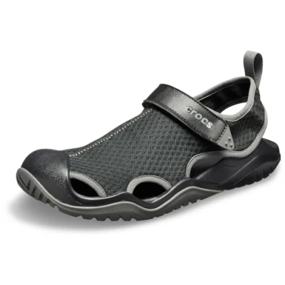 Image de Crocs Swiftwater Mesh Deck Sandal Men, Sandales à Bout Fermé Homme, Noir (Black 001), 46/47 EU (Taille fabricant: M12)