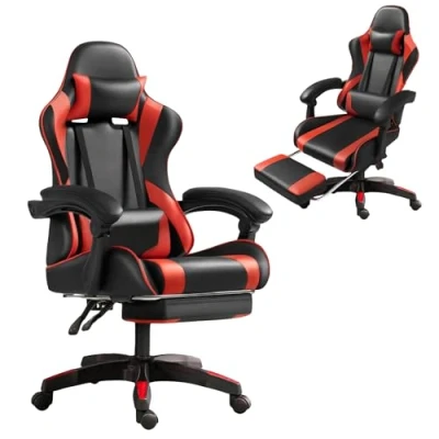 Image de Frixovel Chaise Gaming, Siège de Bureau réglable, Fauteuil Gaming avec Repose Pieds télescopique (Noir et Rouge)