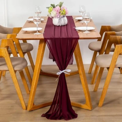 Image de YUNSHANGHE Chemin de Table Moderne en Mousseline Soie, 70 x 600 cm, Lavable, décoratif Tissu, Runner, décoration pour Mariage, Anniversaire, Communion (Bordeaux)