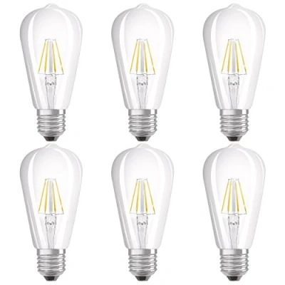 Image de Osram Lot de 6 Ampoules LED à Filament Forme Edison Culot E27 Blanc Chaud 2700K 6W (Équivalent 60W)
