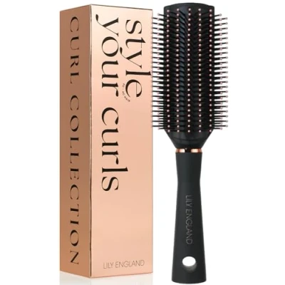 Image de Brosse demelante et coiffante pour cheveux à 9 rangs de Lily England, séparer modeler définir des boucles 3c, 4c Idéale secs mouillés, Noir