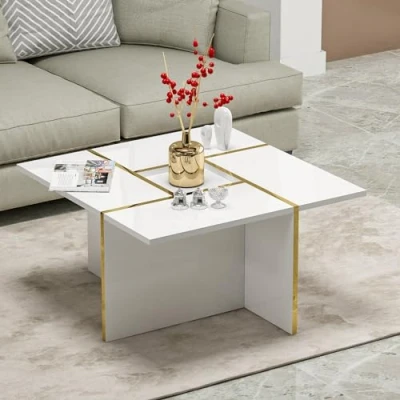 Image de HOMIDEA Silva Table basse de salon moderne d&#039;appoint au design tendance (blanc brillant)