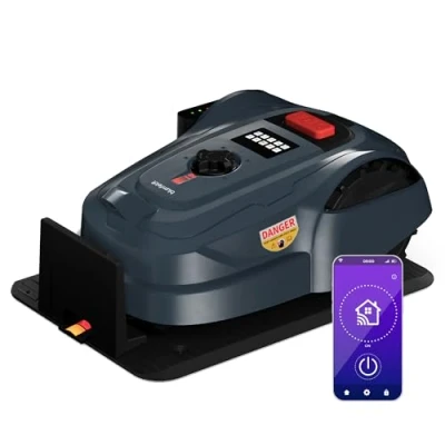 Image de blumfeldt Robot Tondeuse 1000 m² Contrôle par Appli, Batterie Li ION, Charge Auto, Silencieuse, Capteurs Pluie &amp; Collision, Hauteur Ajustable, Gris Foncé