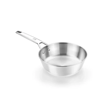Image de BRA Signature Poêle profonde 24 cm, acier inoxydable 18/10, sans adhésif, triple fond diffuseur, convient pour tous types de cuisinières et induction