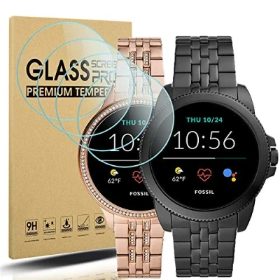 Image de Diruite 4 Pièces Compatible avec Fossil Gen 5E Protection Écran,2.5D Arc Edges 9H Dureté en Verre Trempé pour 42mm/45mm Protecteur D&#039;écran