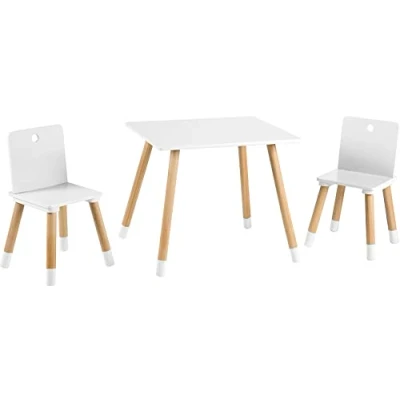 Image de roba Ensemble Table et 2 Chaises Enfants Pieds en Bois Massif Pour Filles Garçons de Ans plus Supporte 50 kg Style Scandinave Naturel / Blanc