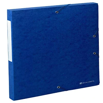 Image de Exacompta Réf. 50702E 1 boite de classement avec élastiques Scotten en carte lustrée gaufrée 600g/m2 dos 2,5 cm dimensions 25 x 33 pour documents A4 couleur bleu livrée montée