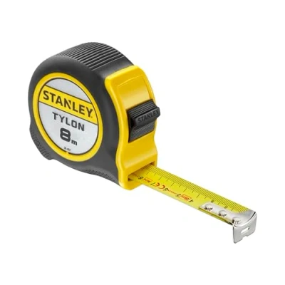 Image de STANLEY Mètre 8 M X 25 mm Bi Matière Tylon Boitier Ergonomique Ruban en Acier Laqué Crochet Deux Rivets Position Du Zéro Réel Blocage Retour Automatique 0 30 657