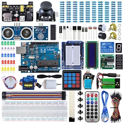 Image de Miuzei Starter Kit pour Arduino Complet Debutant Projects Breadboard Composants,Servo, 9v 1a Power Supply, Sensors, LEDs, Detailed Tutorial Electronique Carte MA13