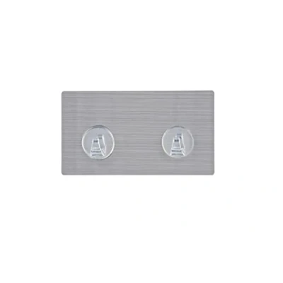 Image de WENKO Static Loc® Réglette de Crochets Acier Inoxydable Fixer sans percer, Plastique (Pet), 14.5 x 2 8 cm, Argent