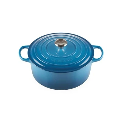 Image de Le Creuset, Cocotte Signature en Fonte Émaillée avec Couvercle, Ø 28 cm, Ronde, Compatible Toutes Sources de Chaleur (Induction Incluse), Capacité : 6.7 L, 6.125 kg, Bleu Marseille