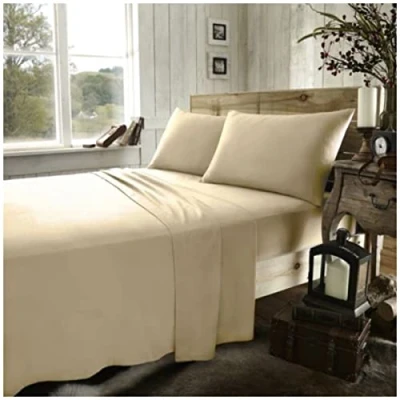 Image de GC GAVENO CAVAILIA Drap Housse de Luxe uni King Size, en Coton brossé et Lin, lit élastique d&#039;angle, Latte