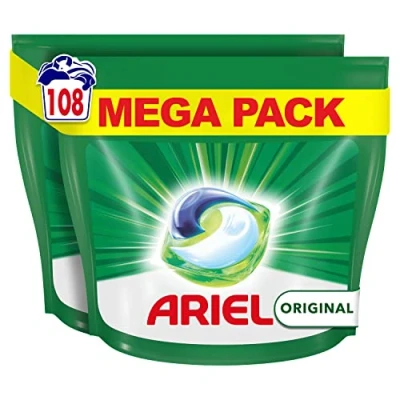 Image de Ariel All in 1 Pods Lessive Capsules, 108 Lavages (2 x 54 Pods), Original, Efficace même à Froid et Fraîcheur Durable