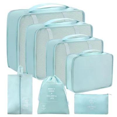 Image de RISVOWO 7 Pièces Organiseurs de Bagage pour Voyage, Organisateur Valise Packing Cubes, sacs à Vêtements valises Sous vêtements, Chaussures et Cosmétiques(Bleu)