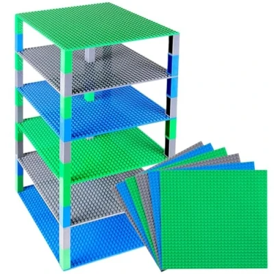 Image de Strictly Briks Lot de 6 plaques Base avec 50 Stackers 2x2 améliorées qualité pour Construire Une Tour Compatible Les Plus Grande Marques 25,4 x cm Bleu/Vert/Bleu