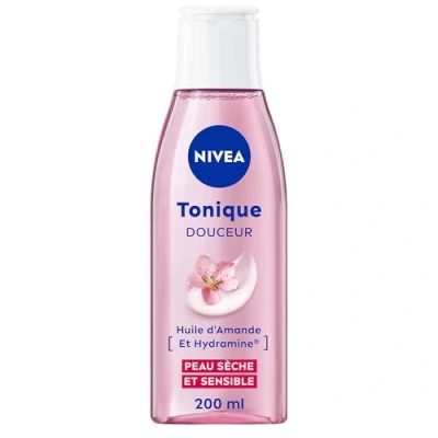 Image de NIVEA tonique douceur (1 x 200 ml), lotion visage enrichie en Huile d&#039;Amande et Hydramine, nettoyant hydratant pour peaux sèches &amp; sensibles