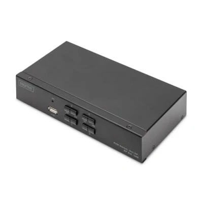 Image de DIGITUS Displayport KVM Switch 4 Port Single Display PC 1 Moniteur 1x Souris, Clavier &amp; Audio pour Ordinateurs UHD 4K@60Hz (4096 x 2160p) Commutateur Hot Key Hub USB 2.0 Noir
