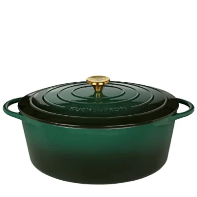 Image de Küchenprofi Cocotte en fonte avec couvercle, vert/intérieur noir, 35 cm, faitout, plat à gratin hollandais, émaillée, pour tous les types de plaques cuisson (y compris induction), mijoter,