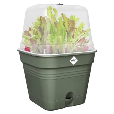 Image de Elho Green Basics Pot De Culture Carré Allin1 35 Fleurs pour &amp; Récolte Plastique 100% recyclé Ø 34.6 x H 29.2 cm Vert/Leaf