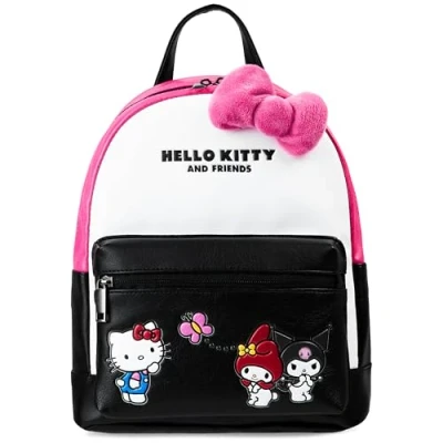 Image de Hello Kitty Sac à Dos Femme et Fille, Petit Mode Leger avec Poches Internes Cadeau Ado (Rose/Noir)