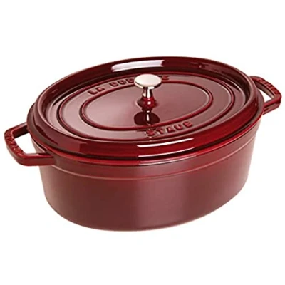 Image de STAUB Cocotte en Fonte Émaillée avec Couvercle, Tous feux dont induction, 5 à 6 personnes, Ovale, 31 cm, 5,50 L, 7 kg, Grenadine
