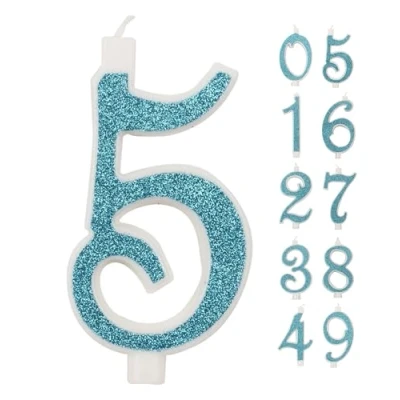 Image de IDEGOS Grande Bougie 10CM, Bougies Chiffres d&#039;anniversaire Numéro 5, 3D BLEU paillettée,Decoration Gateau Anniversaire,Bougies Gâteau Marriage (BLEU, 5)