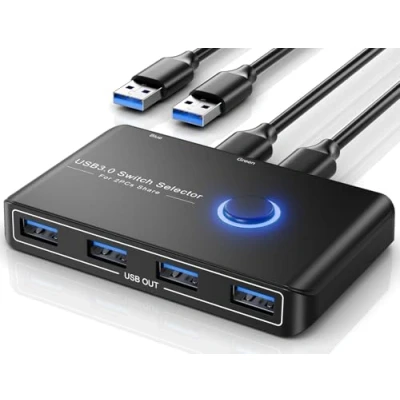 Image de Commutateur KVM USB 3.0 pour 2 ordinateurs partageant 4 périphériques souris, clavier, scanner, imprimante ; Mac/Windows/Linux lot de câbles inclus