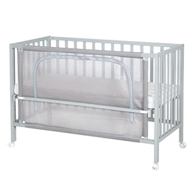 Image de roba Lit Cododo Complet 60 x 120 cm safe asleep® Textiles avec Motif d&#039;Étoiles Matelas + Gigoteuse Barrière de Sécurité Inclus Bois Gris