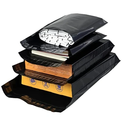Image de HVDHYY Emballage Colis Vinted Noir Sac D&#039;expédition en Plastique 100pcs Pochette Envoie de Étanches/Autoadhésifs/Résistants Déchirure Enveloppe Expedition Tailles Mélangées