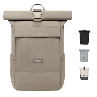 Image de Larkson Sac à Dos Roll Top Femmes &amp; Hommes Gris No 4 Backpack pour l&#039;École, l&#039;Université Compartiment Ordinateur Portable 16 Pouces Hydrofuge